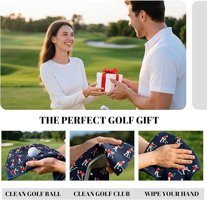 Microfiber Golf Towels (16" X 24") with Carabiner Clip, Waffle Pattern Golf Towel Hook and Loop Fastener, Golf Club Towel, Premium Golf Accessories, Gift for Men, Golfers, Dad (Navy Blue)