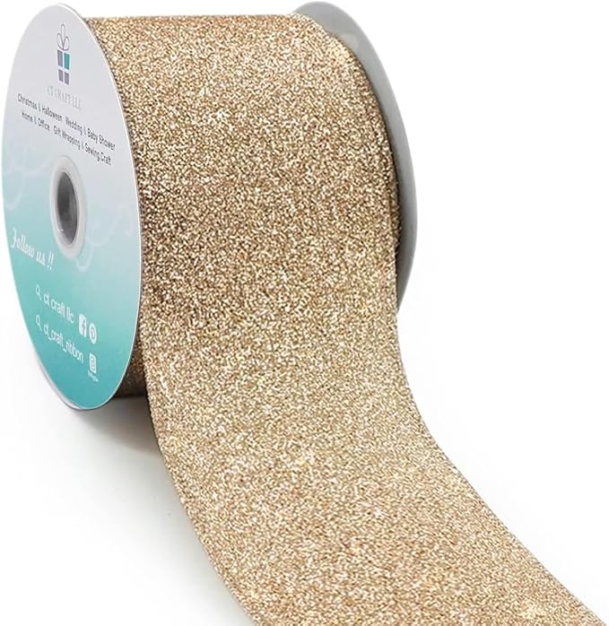 CT CRAFT LLC Glitter Wired Ribbon 2.5" x 10 Yards Gold by CTCRAFTLLC