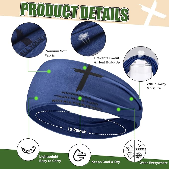 6 PCS Christian Headbands for Men Women Jesus Faith Cross Athletic Sweatbands Moisture Wicking Twist Knotted Criss Cross Hair Bands with Bible Verse Religious for Sports Workout Football Baseball