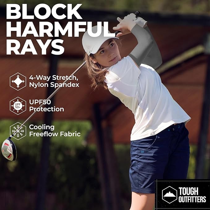 Tough Outdoors UV Arm Sleeves for Men Women - Sun Protection Sleeves - Compression Golf Baseball Cooling Tattoo Arm Sleeve
