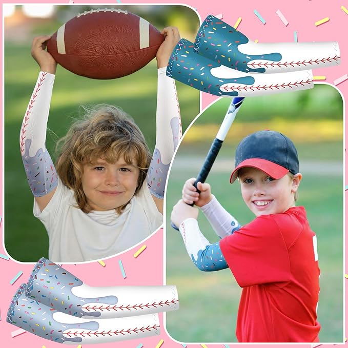 JaGely 16 Pairs Ice Cream Arm Sleeves for Kids UV Sun Protection Football Basketball Baseball Compression Long Sleeves Youth