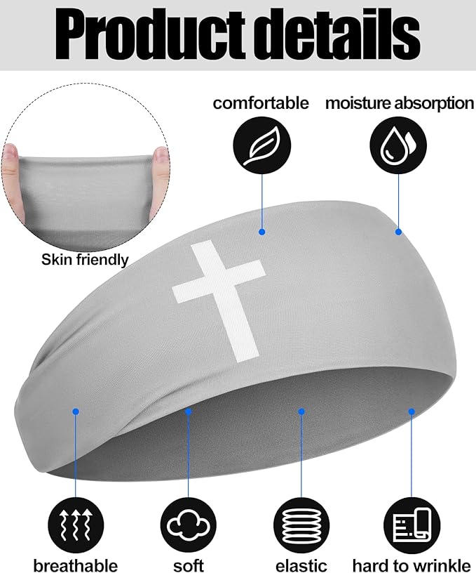 Shihanee 3 Pcs Christian Headbands for Men Jesus Cross Athletic Sweat Bands Christian Workout Accessories Moisture Wicking Sports Hairbands for Football Baseball Basketball Running Training