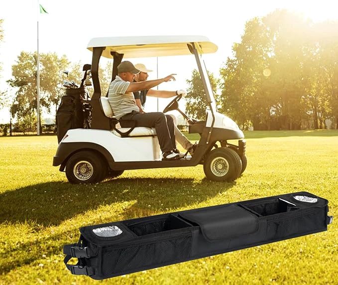 Little World Golf Cart Front Storage Basket - Golf Cart Front Basket with Insulated Cup Holders, No-Drilling Installatio Golf Cart Storage Accessory (Black)