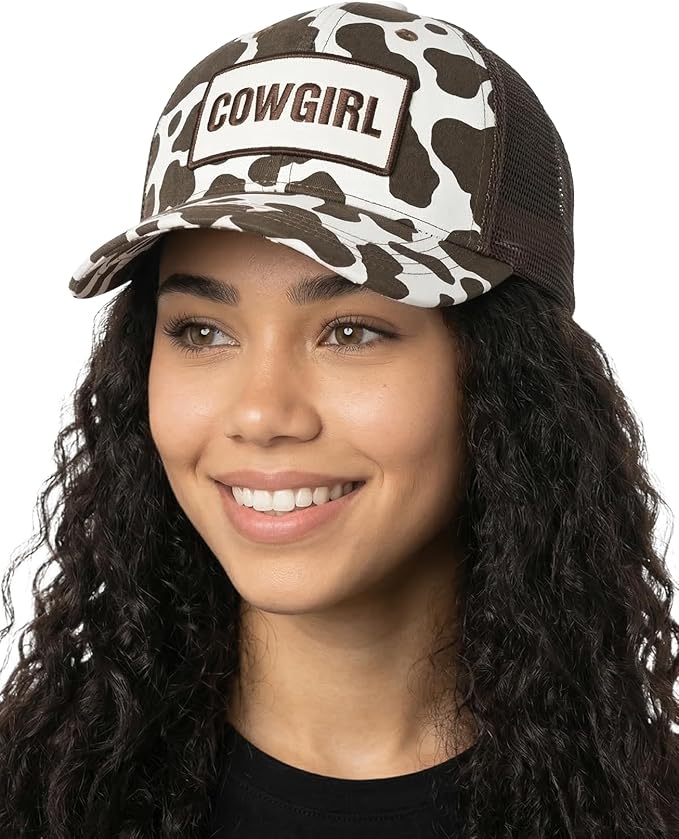 Funky Junque Trucker Hat for Women – Distressed Low Profile Western Camo Baseball Cap with Mesh, Trendy and Adjustable Fit