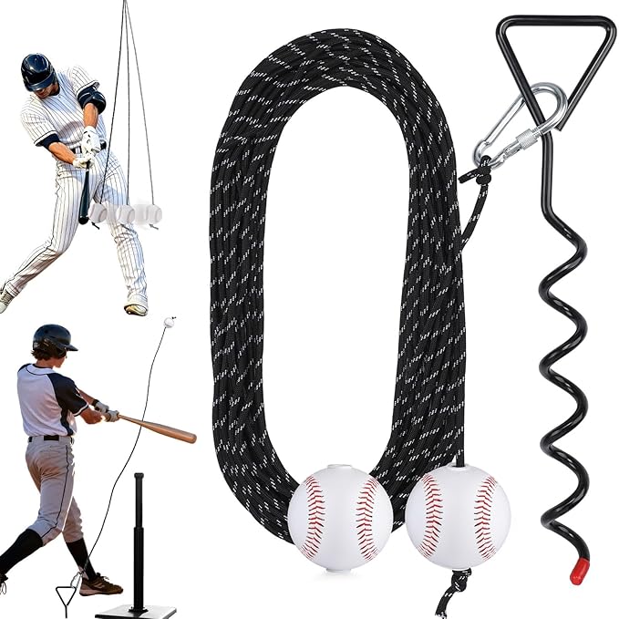 TOBWOLF Baseball & Softball Swing Trainer, Replaceable Practice Baseball on Rope with Heavy-Duty Ground Stake, Solo Swing Practice in Backyard & Get 50ft of Flight Feedback, Ideal for Baseball Players
