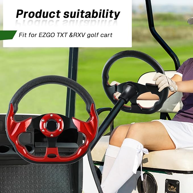 Golf Cart Accessories Steering Wheel D-bottom and Golf Adapter For EZGO TXT & RXV Golf Carts Adapter Skid-(RED)