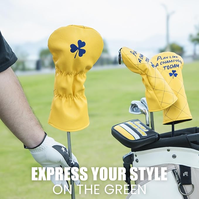 Golf Headcovers Play Like A Champion Today Golf Club Head Covers Advanced Embroidery Premium Leather Driver Headcovers Fairway Wood Covers Hybrid Cover Golf Mallet Putter Cover for DF3 OZ1