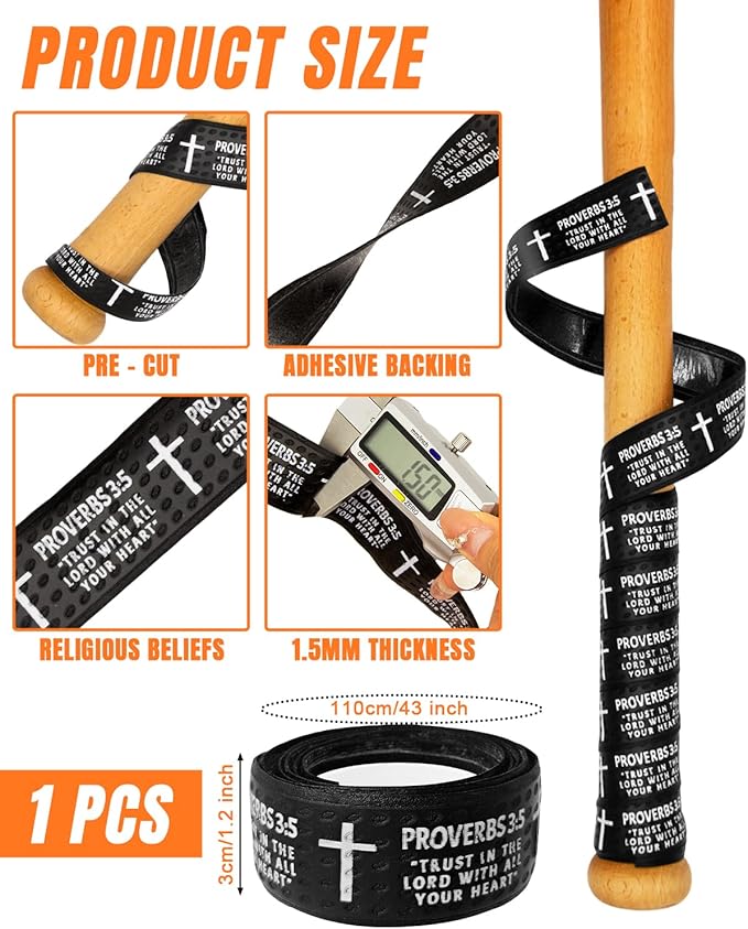 Piemow Baseball Bat Grip Tapes, Faith Cross Bat Grip Tape, 1.5mm Precut and Full Adhesive Baseball Wrist Tape, Scripture Designs Non-Slip Religious Baseball Grip Tapes for Sports