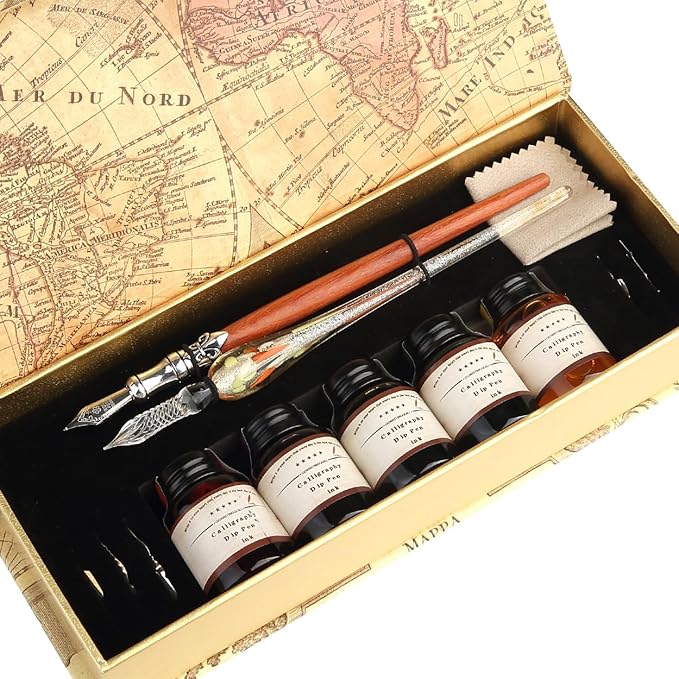 GC QUILL MU-02 Calligraphy Pen Set, Glass Dip Pen and Handcrafted Wooden Dip by GC+QUILL