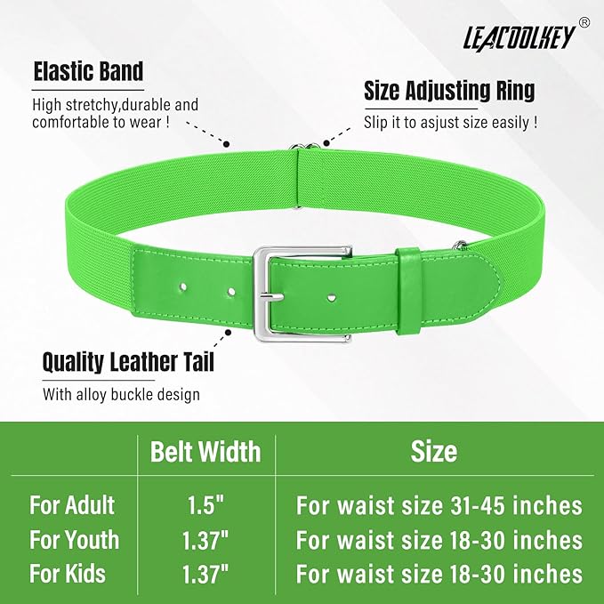 LEACOOLKEY Baseball Belt and Socks Combo Set Adjustable Softball Socks and Elastic Belt for Youth and Adult
