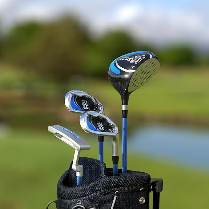 PGA Tour Youth Golf Club Set for Ages 5-15+ (3’5”-5’10”), Right and Left-Handed Kids Golf Sets – Beginner Junior Golf Clubs with Lightweight Stand Bag, Mallet Putter, Hybrid, Driver