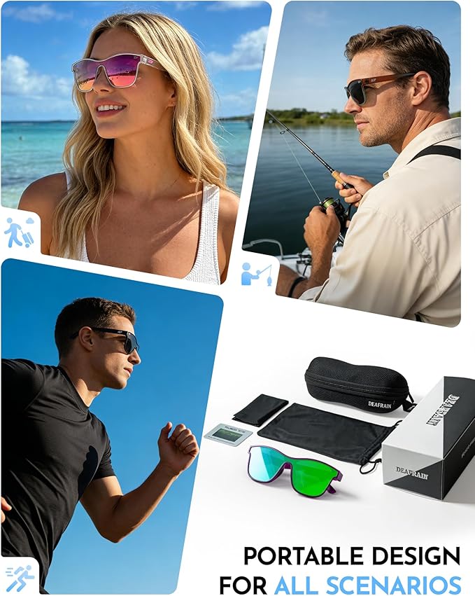 DEAFRAIN Polarized Sunglasses for Men Women - UV400 Protection 21.5g Sport Sun Glasses for Driving Fishing Running Golf