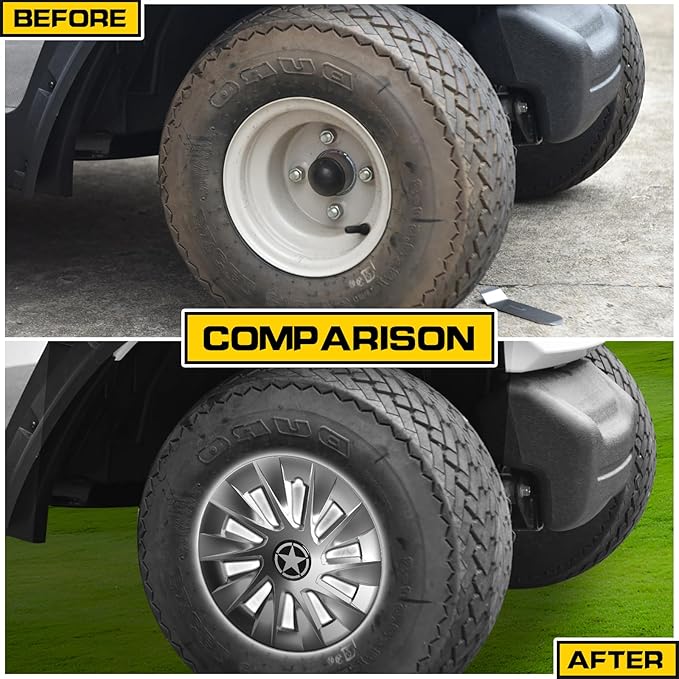 8 Inch Golf Cart Hub Caps Wheel Covers for EZGO Yamaha Club Car Accessories, 4PCS Snap-On Plastic Hubcaps Chrome Finish 8" Wheel Covers Rim Cover Tire Hub Cap Hubcap Golf Cart, Glittering Silver