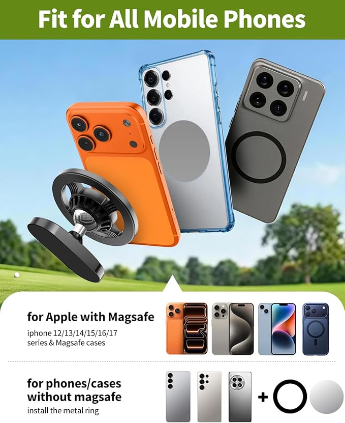 All-Metal Magnetic Golf Cart Phone Holder for iPhone/Samsung/Google, Tool-Free Golf Accessories, Golf Gifts for Men Golfers Dad Husband, Golf Cart Accessories for EZGO/Club Car/Yamaha Golf Cart