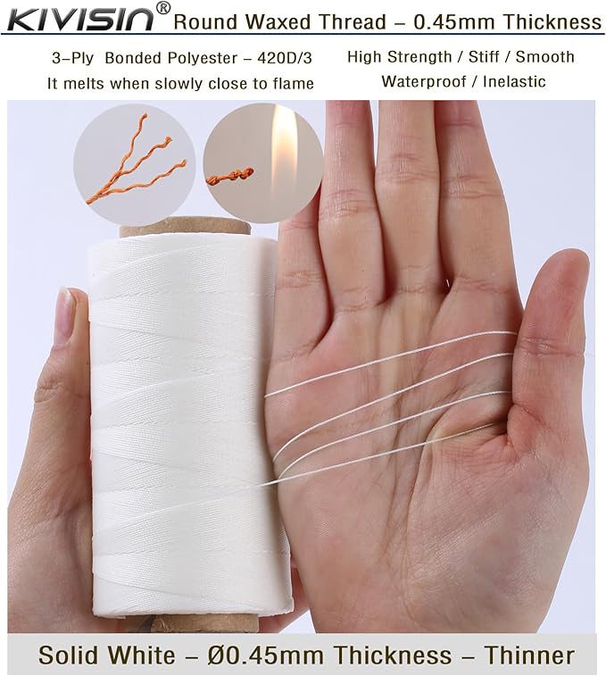 Thin Wax Polyester Thread, 547 Yards, 3 Ply Round Waxed Cord Strings - Image 3