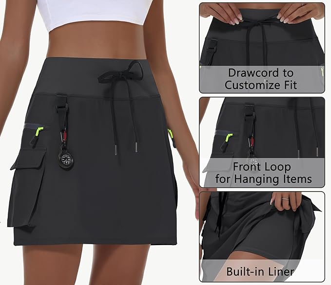 MIVEI Skorts for Woman - Hiking Cargo Skorts with Zipper Pockets, High Waisted Quick Dry Golf Workout, Dressy Casual
