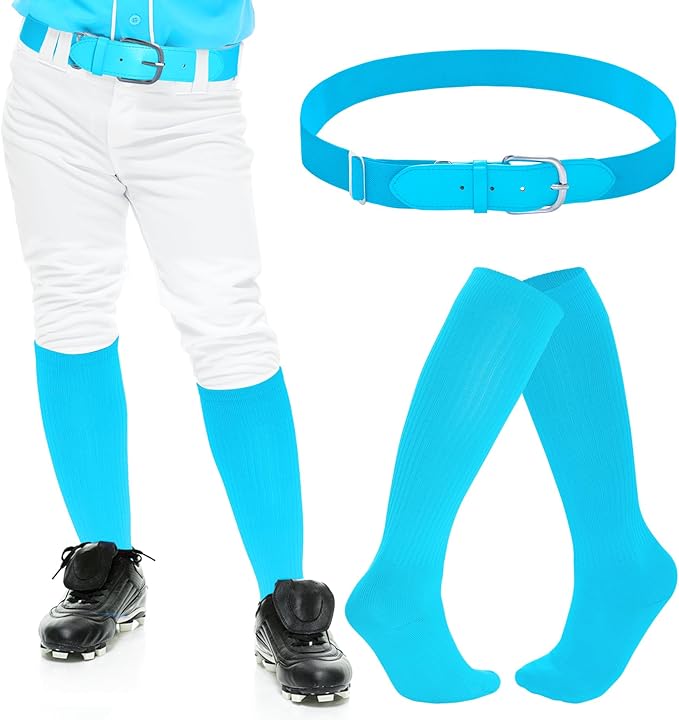 Dxhycc Youth Baseball Socks and Belt Combo Set Softball Baseball Socks and Elastic Waist Belt for Youth Boys Girls