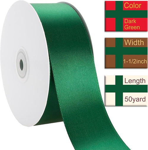 1-1/2 Inch Dark Green Ribbon, 50 Yards Craft Polyester Satin Ribbon Perfect - Image 2