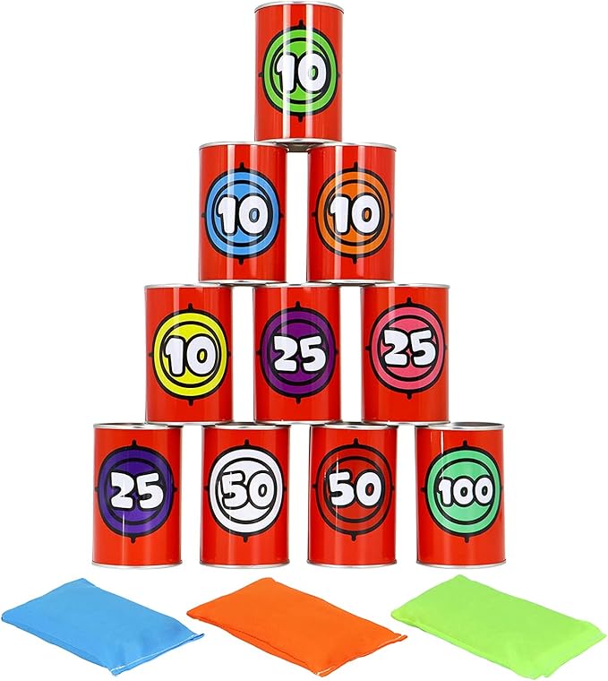 JOYIN 13 Pcs Carnival Party Bean Bag Toss Game, Sturdy Knockdown Can, Birthday - Image 2