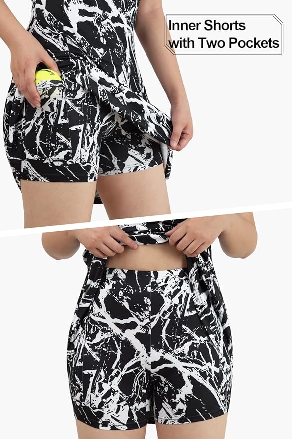Womens Sleeveless Golf Tennis Dresses with Inner Shorts＆Pockets for Workout Exercise