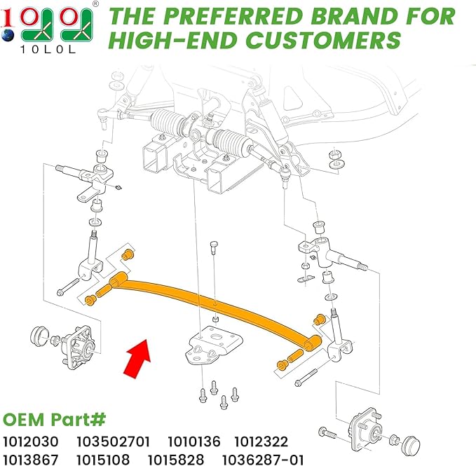 10L0L Golf Cart Heavy Duty Front Leaf Spring with Bushing Kit Fits Club Car DS 1981-UP Precedent 2004-2008, Replaces Club Car OEM Number(s): 1010136 1012030 1012322 1013867