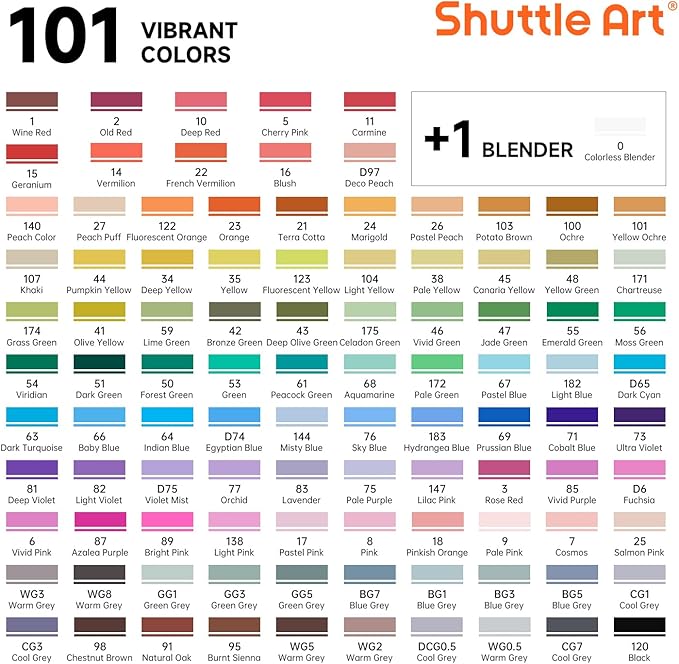 Shuttle Art 101 Colors Alcohol Markers, 100 Colors Dual Tip Art Marker Set Plus - Image 2