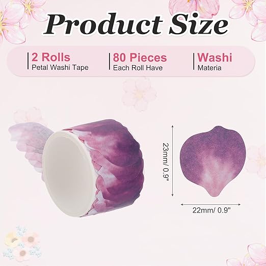 uxcell 2 Rolls Petal Washi Tape, 80 Pieces Floral Decorative Tape Colored - Image 2
