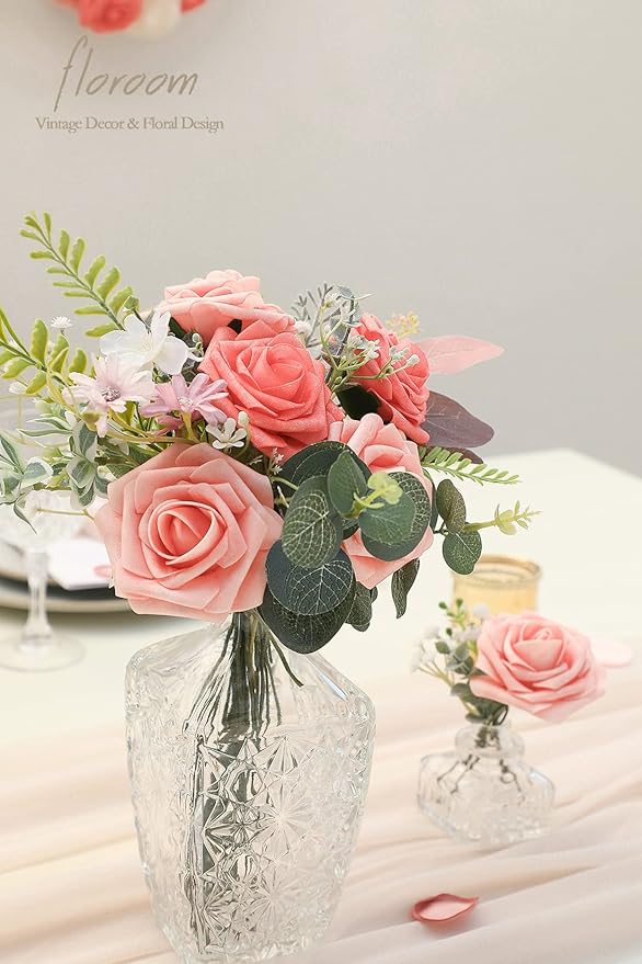 Floroom Artificial Flowers 50pcs Real Looking Mixed Living Coral Foam Fake Roses - Image 4