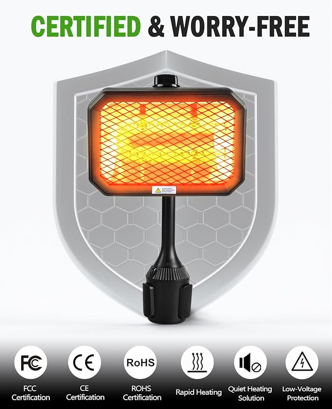Xislet Golf Cart Electric Heater [2-Second Quick Heat] 400W Quiet & Safe Carbon Fiber Golf Cart Heater, Easy to Install Battery Powered Heater, Stable Fit 48V Club Car/Yamaha/EZGO
