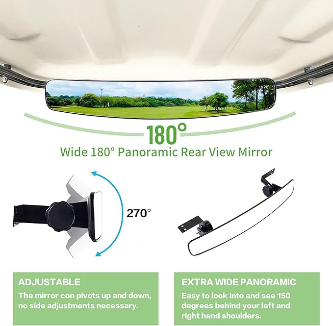 10L0L Golf Cart Folding Side Mirror and Panoramic Rear View Mirror Kit for Yamaha, EZGO, Club Car
