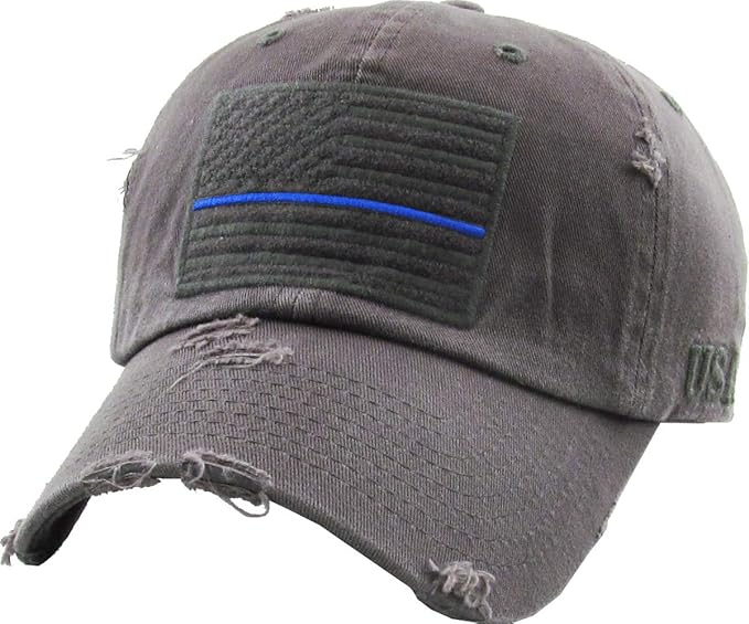 KBETHOS Flag USA America Military Thin Blue Line Thin Red Line Vintage Distressed Baseball Cap Dad Hat Unisex Adjustable…
