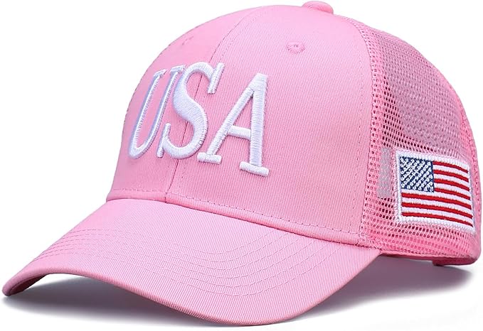 USA Trucker Hat for Men & Women American Flag Cap Adjustable Baseball Cap Mesh Snap Patriotic 3D Embroidered Cap