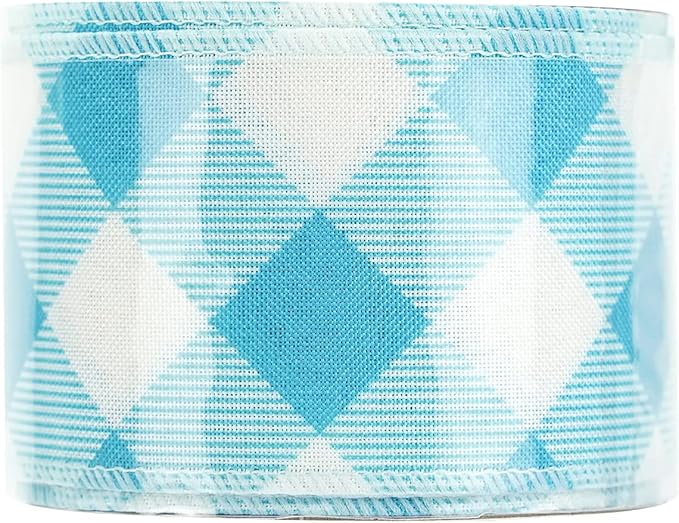 MEEDEE Blue and White Check Ribbon Christmas Wired Ribbon Blue White Burlap - Image 9