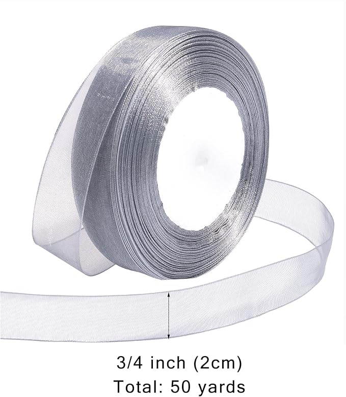 Ribbon for Gift Wrapping 3/4 inch Grey Sheer Organza Ribbon for Flower Bouquet - Image 2