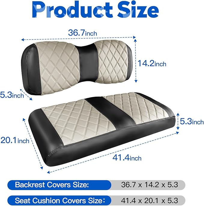 NOKINS Golf Cart Diamond Seat Covers Kit, Fit for Yamaha Drive/Drive 2 OEM Standard Front Seat Cushion, Golf Cart Vinyl Seat Cover, No Nails Required (Oyster Gray and Black)
