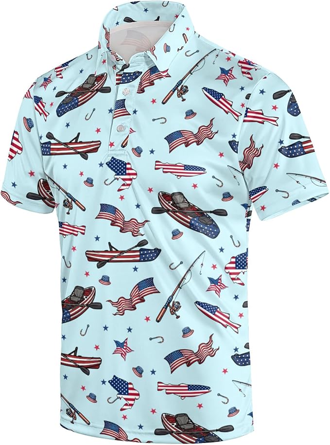 Golf Polo Shirts for Men Funny Print Short Sleeve Golf Shirts Performance Golf Polos