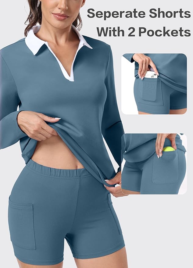 Hiverlay Golf Dresses for Women with Shorts and Pockets, V-Neck Short Sleeve Tennis Dress, Workout Athletic Dresses