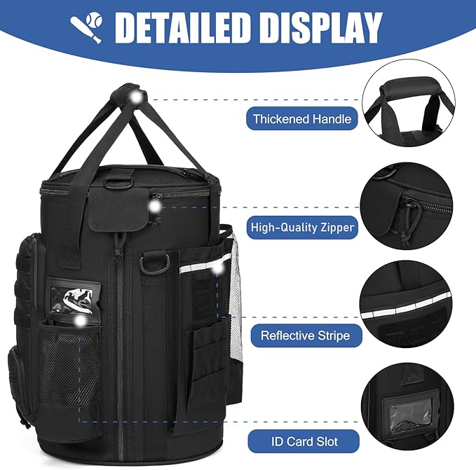Baseball Bucket Bag 6 Gallon Bucket Cover Organizer w/Padded Seat tactical Softball Coaches Bag for Balls, Bat, Gloves, Scoreboards