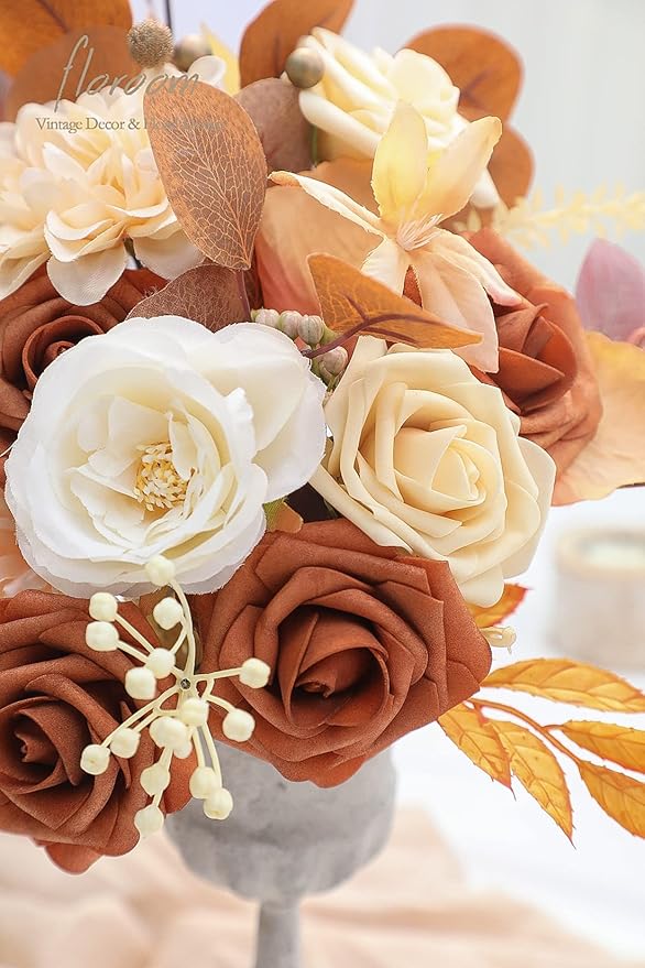 Floroom Artificial Flowers 25pcs Real Looking Burnt Orange Foam Fake Roses - Image 3