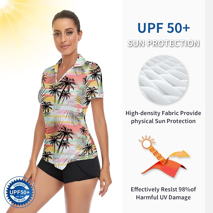 Soneven Womens Petal Sleeve Golf Shirts Moisture Wicking Lady Golf Apparel Print Tennis Sport T Shirt