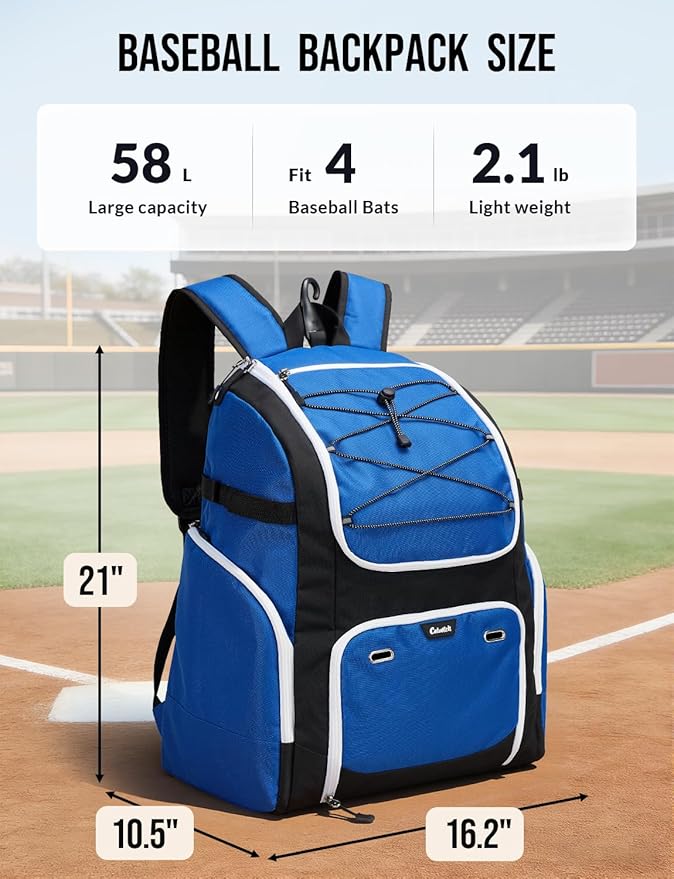 Baseball Backpack for Adult Large Capacity Softball Bat Bag with Shoe Compartment & Wet Pocket Baseball Bag with Fence Hook for 4 Bats & Equipment