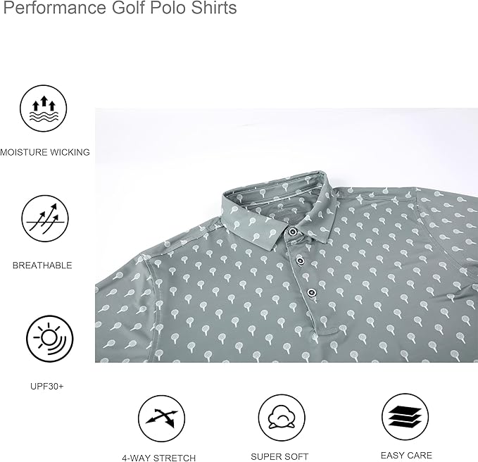 Alex Vando Mens Golf Shirt Moisture Wicking Quick-Dry Print Performance Polo Shirts for Men