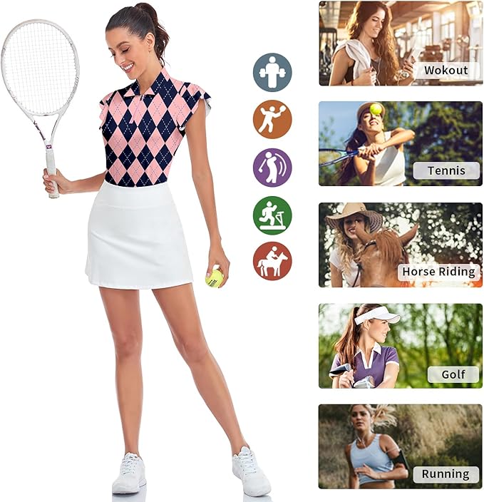 Soneven Womens Petal Sleeve Golf Shirts Moisture Wicking Lady Golf Apparel Print Tennis Sport T Shirt