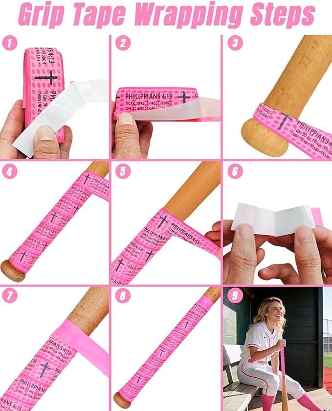Piemow Baseball Bat Grip Tapes, Faith Cross Bat Grip Tape, 1.5mm Precut and Full Adhesive Baseball Wrist Tape, Scripture Designs Non-Slip Religious Baseball Grip Tapes for Sports