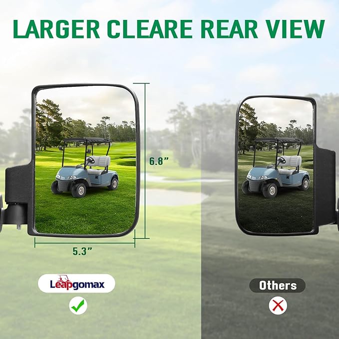 No Drilling Golf Cart Side Mirrors, Universal Golf Cart Mirrors Fit for EZGO, Club Car, Yamaha, ICON, Star, Zone Golf Carts Large HD Shatterproof Folding Side View Mirrors