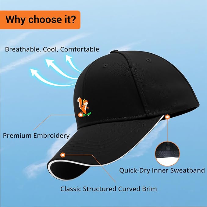 Embroidered Baseball Cap for Men Women, Breathable Cotton Adjustable Hat, Various Patterns for Casual Daily Outfits