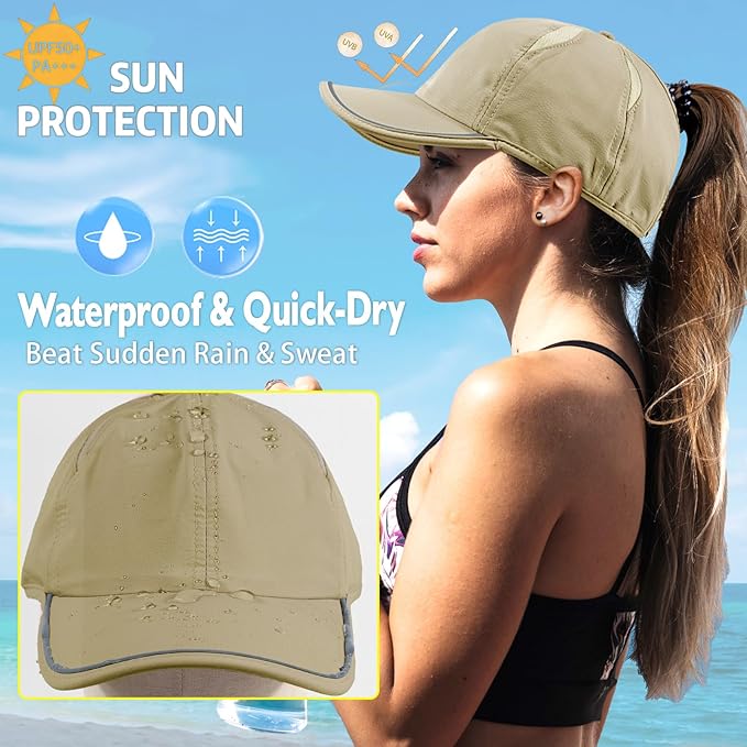 SHINCHIC Womens Ponytail Baseball Cap UPF50+ Waterproof Golf Hat High Bun Pony Cap Breathable Dad Hat for Outdoor