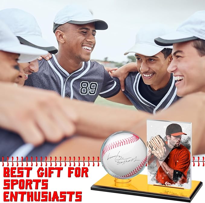 DoubleFill Acrylic Baseball Display Case for Ball and Cards Clear Base Ball Holder Gold Stand Set Centerpieces Protector Memorabilia Showcase for Official Size Baseball(Small)