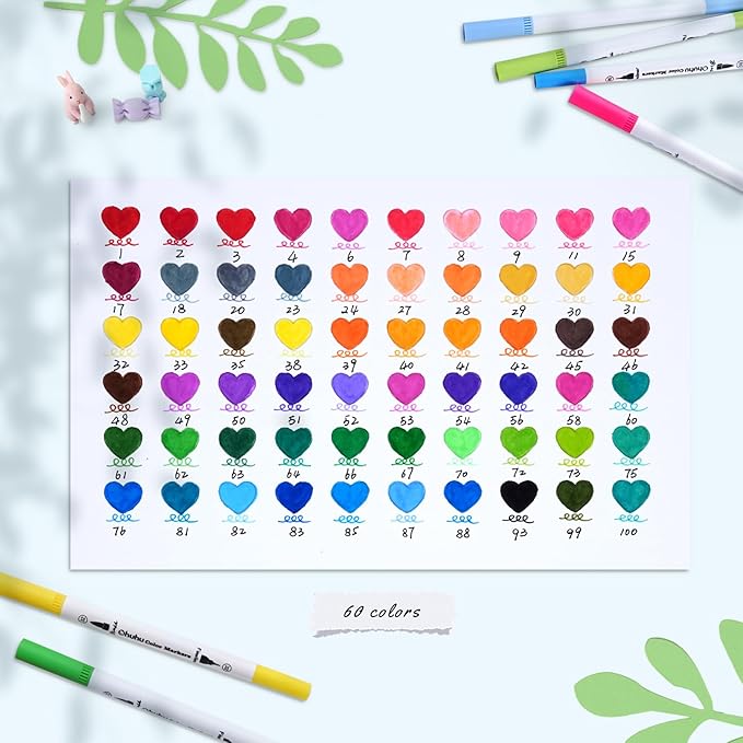 Ohuhu Markers for Adult Coloring Books No Bleeding 60 Colors Coloring Markers - Image 2