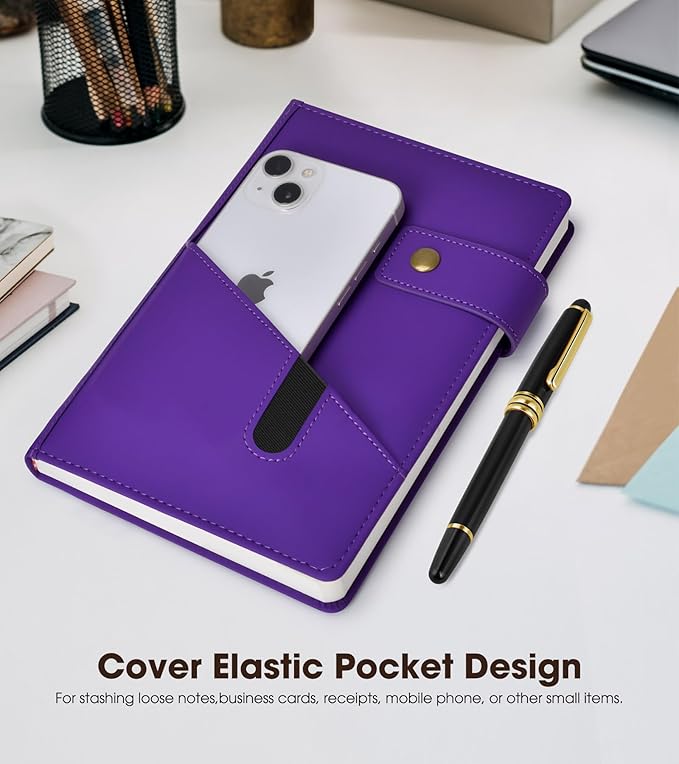 Purple A5 Lined Leather Journal Notebook - Image 6